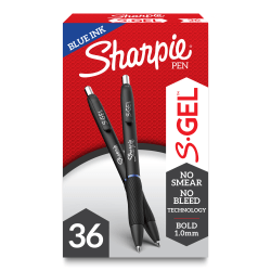Sharpie® S Gel Pens, Bold Point, 1.0 mm, Black/Blue Barrel, Blue Ink, Pack Of 36 Pens