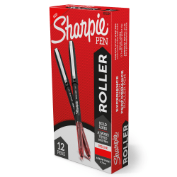Sharpie® Roller Pens, Arrow Point, 0.7 mm, Black Barrel, Red Ink, Pack Of 12 Pens