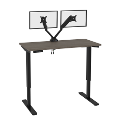 Bestar Universel Electric 48"W Standing Desk With Dual Monitor Arm, Bark Gray
