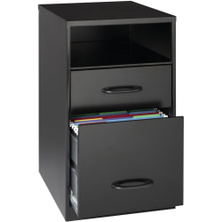 Lorell SOHO 18" 2-Drawer Organizer - 14.3" x 18" x 24.5" - 1 x Shelf(ves) - 2 x Drawer(s) for Accessories, File - Letter - Glide Suspension, Conventional Storage Shelf, Pull Handle - Black - Baked Enamel - Steel - Recycled - Assembly Required