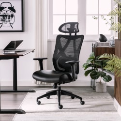Serta® SitTrue™ Ridgefield Ergonomic Mesh/Vegan Leather High-Back Task Office Chair, Black