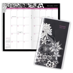 AT-A-GLANCE® Fashion 2-Year Monthly Pocket Planner, 3 5/8" x 6 1/16", FloraDoodle, January 2017 to December 2018