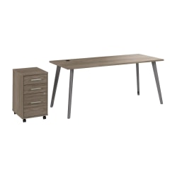 WorkPro Motiva 72"W Modern Office Desk With 3-Drawer Rolling File Cabinet, Modern Hickory, Installation Included