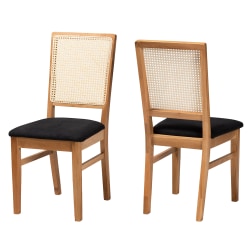Baxton Studio Idris Rattan Dining Chairs, Black/Oak Brown, Set Of 2 Chairs