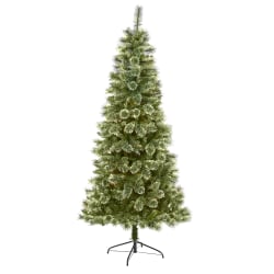 Nearly Natural Wisconsin Pine 84"H Slim Artificial Christmas Tree With Bendable Branches, 84"H x 39"W x 39"D, Green