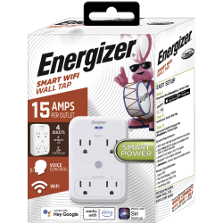Energizer® EWT3-1000-WHT 4-Outlet Smart Wi-Fi Wall Tap, White