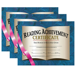 Hayes Certificates, 8-1/2" x 11", Reading Achievement, 30 Certificates Per Pack, Set Of 3 Packs, HVA5773