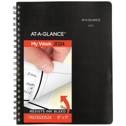 2024 AT-A-GLANCE® QuickNotes Weekly/Monthly Planner, 8" x 11", Black, January to December 2024, 76035205
