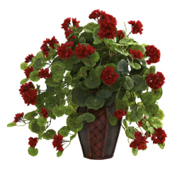 Nearly Natural Geranium 22"H Artificial Plant With Decorative Planter, 22"H x 24"W x 24"D, Green/Red