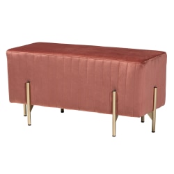 Baxton Studio Helaine Fabric Bench Ottoman, 17-11/16"H x 35-3/8"W x 15-11/16"D, Blush Pink/Gold