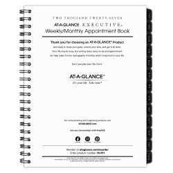 AT-A-GLANCE® Executive 2027 Weekly Monthly Refill for 70-NX81, Large, 8 1/4" x 11"