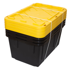 Office Depot® Brand by GreenMade® Professional Storage Tote With Handles/Snap Lid, 27 Gallon, 30-1/10" x 20-1/4" x 14-3/4", Black/Yellow, Pack Of 4