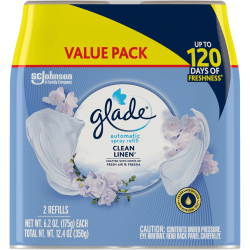 Glade Automatic Spray Refills, Clean Linen Scent, 12.4 fl oz, Pack Of 2 Refills