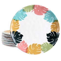 Gibson Home Tropical Sway 12-Piece Round Melamine Dessert Plate Set, 9", Multicolor