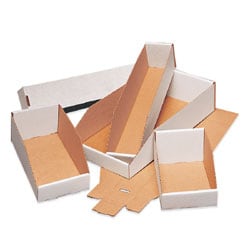 Partners Brand Open Top Bin Boxes, 4" x 18" x 4 1/2", White, Case Of 50