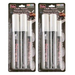Marvy Uchida Bistro Chalk Marker Combo Sets, 6 Markers Total, Broad/Chisel/Fine Tip, White, 3 Markers Per Set, Pack Of 2 Sets