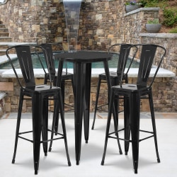 Flash Furniture Commercial-Grade Round Metal Indoor/Outdoor Bar Table Set With 4 Café Stools, 41"H x 24"W x 24"D, Black