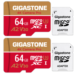 Dane-Elec Gigastone 4K Camera Pro MicroSDXC Cards, 64GB, Pack Of 2 Cards