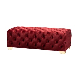 Baxton Studio Glam And Luxe Velvet Button-Tufted Bench Ottoman, Burgundy/Gold