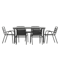 Flash Furniture Lila 7 Piece Commercial Outdoor Patio Dining Set with Glass Patio Table, Black - TLH94B01815CBK