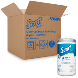 Scott® 24-Hour Sanitizing Wipes, White, 75 Sheets Per Pack, Case Of 6 Packs