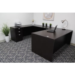 Boss Office Products 66"W Executive U-Shaped Desk with Box/Box/File Storage Pedestal, Mocha