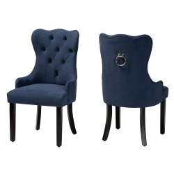 Baxton Studio Fabre Dining Chairs, Navy Blue/Dark Brown, Set Of 2 Chairs
