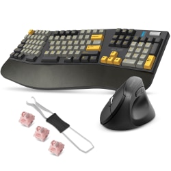 Delton Wireless Mechanical Keyboard with Wrist Rest and Vertical Computer Mouse Combo, Black, Total Qty 1