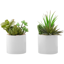 Monarch Specialties Katy 7"H Artificial Plants With Pots, 7"H x 5-1/2"W x 4-1/2"D, Green, Set Of 2 Plants