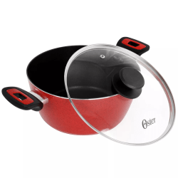 Oster Claybon Aluminum Nonstick Dutch Oven With Lid, 4.3 Qt, Speckled Red