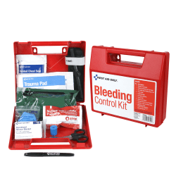 First Aid Only Bleed Control Wall Station Deluxe Kit, 8-1/4"H x 9"W x 2-1/2"D, Red