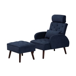 Baxton Studio Haldis 2-Piece Recliner Chair And Ottoman Set, Navy Blue/Walnut