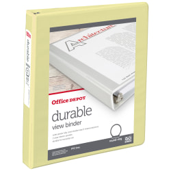 Office Depot® Durable View Binder, 1" Round Rings (175 Sheet Capacity), Yellow, 1 Binder