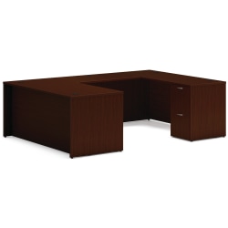 HON® Mod 66"W U-Station Computer Desk With Double-Pedestal, Traditional Mahogany