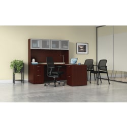 HON® Mod 66"W L-Station Computer Desk With 2 Pedestals And Stack-On Hutch, Traditional Mahogany