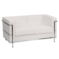Flash Furniture HERCULES Regal Series Contemporary Leathersoft Loveseat with Double Bar Encasing Frame, Melrose White