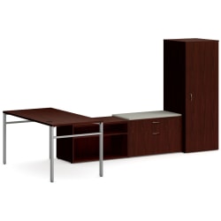 HON® Mod 60"W L-Station Computer Desk With Storage, Traditional Mahogany/Cool Neutral/Silver