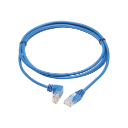 Tripp Lite Cat6 Ethernet Cable Down Right Angled Slim Molded M/M Blue 7ft - First End: 1 x RJ-45 Male Network - Second End: 1 x RJ-45 Male Network - 1 Gbit/s - Patch Cable - Gold Plated Contact - 28 AWG - Blue