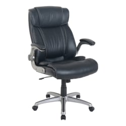 Lorell® SOHO Flip Armrest Bonded Leather High-Back Chair, Black/Silver