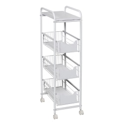 Honey Can Do Slim 4-Tier Rolling Cart, 32-1/8" x 15-3/16", White