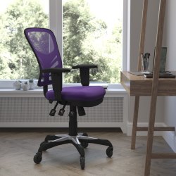 Flash Furniture Nicholas Ergonomic Mesh Mid-Back Multifunction Executive Swivel Office Chair, Purple/Black