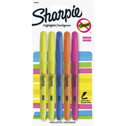 Sanford Sharpie Narrow Chisel Tip Highlighter - Narrow Marker Point - Chisel Marker Point Style - Yellow, Blue, Pink, Orange - 5 / Pack