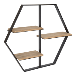 Kate and Laurel Ladd Hexagon Floating Shelves, 22-1/8"H x 25-7/16"W x 5.-1/8"D, Rustic Brown/Black
