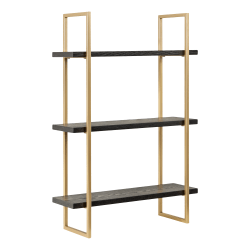Kate and Laurel Leigh Wood and Metal Wall Shelves, 30"H x 20"W x 7"D, Black/Gold