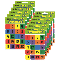 Eureka Theme Stickers, Numbers 1-20, 120 Stickers Per Pack, Set Of 12 Packs
