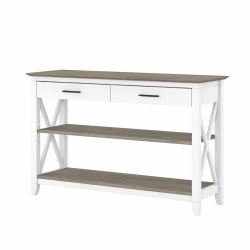 Bush Furniture Key West Console Table With Drawers And Shelves, Shiplap Gray/Pure White, Standard Delivery