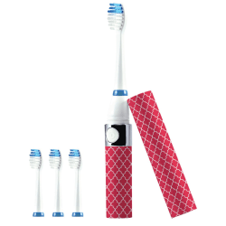 Pursonic S53 Portable Sonic Toothbrush With 3 Brush Heads, 6-1/2" x 3/4", Pink