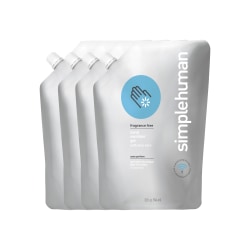 simplehuman Fragrance-Free Hand Sanitizer Refill Pouches, 32 Oz, Pack Of 4 Pouches