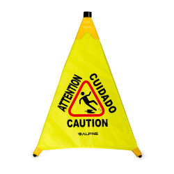 Alpine Industries Multi-Lingual Pop-Up Wet Floor Sign, 32-15/16" x 32-15/16", Yellow