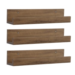 Kate and Laurel Levie Wooden Picture Ledge Wall Shelf Set, 3-1/2"H x 18"W x 3-1/2"D, Rustic Brown, Set Of 3 Shelves